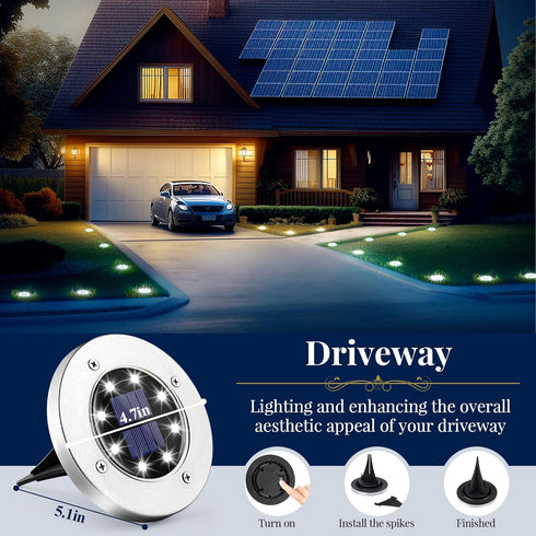 12 Pack 8 SOLPEX Solar Ground Lights, Solar Lights Outdoor Waterproof, LED Solar Powered Landscape Lighting for Garden