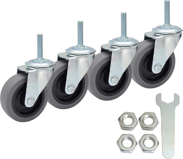 MySit 3-Inch Caster Wheels - Threaded Stem TPR, Heavy Duty 450lbs Load Capacity, Set of 4