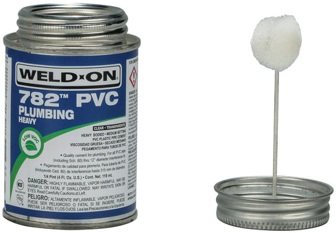 Weld-On 14019 782 PVC Heavy-Bodied Plumbing Solvent Cement, Medium-Setting and Low-VOC, Clear, 1/4 Pint