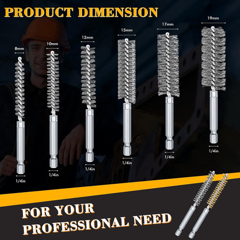 12 Pieces Bore Brush for Drill Wire Bore Brush Set Wire Cleaning Brush Set Stainless Steel Cleaning Brush for Power Drill Impact Driver (Stainless Steel,Brass)