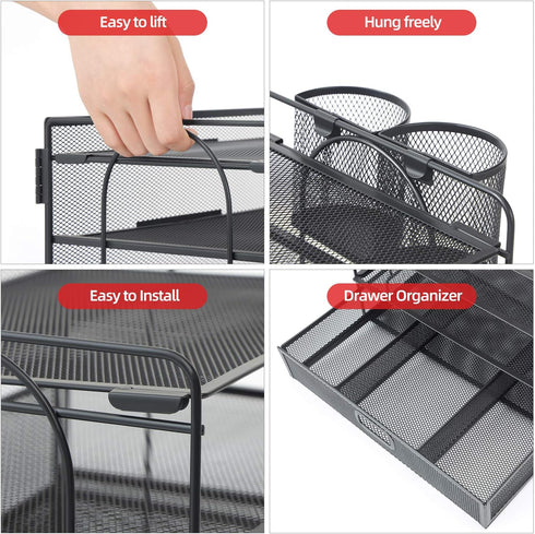 Marbrasse 4-Trays Desktop File Organizer with Pen Holder | Paper Letter Tray with Drawer and 2 Pen Holders