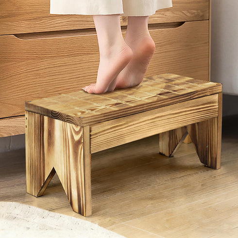 ZNCO Wooden Step Stool, Rustic Pine Wood Kitchen Bedside Stool, Ultra-Sturdy Construction for High Beds, Adult Wood