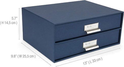 Bigso Birger 2-Drawer Fiberboard Label Frame Document Letter Box | Desktop Drawers for Loose Papers, Documents, and