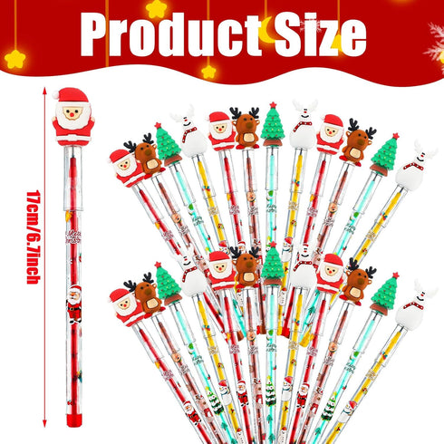 Qilery 24 Pcs Christmas Pencils Assorted Multi Point Stackable Push Pencil Christmas Tree Santa Claus Snowman Elk Stackable Pencils for Kids Xmas Party Favors Stocking Stuffers Classroom Rewards by Qilery
