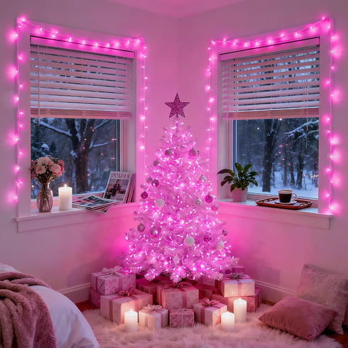33ft 100 8 JMEXSUSS LED Pink Battery Operated Lights with Modes Remote, Pink String Lights Indoor Outdoor, Christmas
