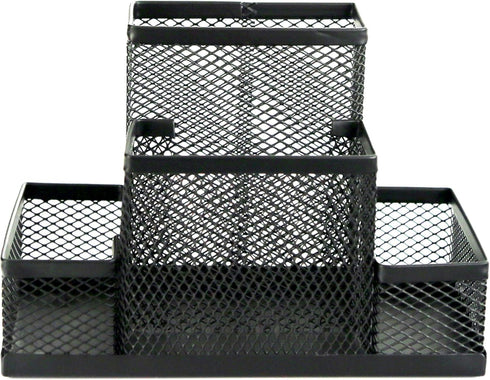 Huron Pen Holder and Desk Organizer, 4 Compartment Black Steel Mesh by Huron