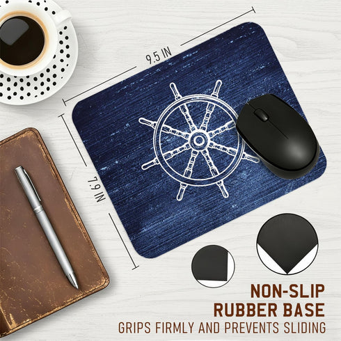 Trenstise 9.5x7.9 Inch Navy Blue Nautical Beach Mouse Pad for Desk, Vintage Coastal Boat Rudder Ocean Mousepads