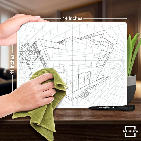 SCRIBBLEDO Large Graph Dry Erase Board 11”x14” Double-Sided White Board for Home School Classroom Teachers Students