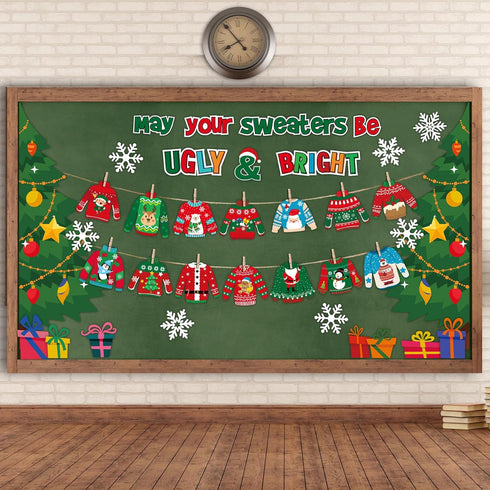 Pasimy Christmas Bulletin Board Decorations Set, Ugly Sweater Paper Cutouts for Classroom Decor
