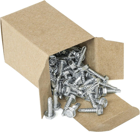 #10 x 3/4'' Hex Washer Head Self-Drilling Tek Screw, Zinc Plated Steel for Attaching Sheet Metal - Box of 100