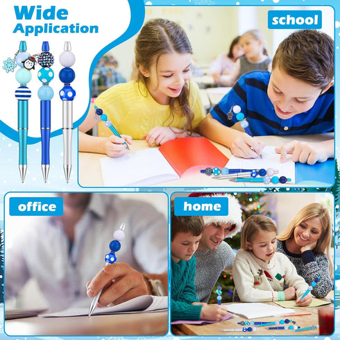 Gueevin 150 Pcs Christmas Beadable Pen, Kids Classroom Gifts Making Kit with Beaded Ballpoint Pen and Assorted Charms