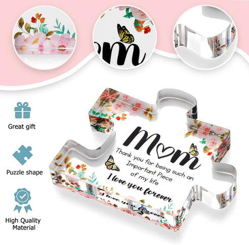 VELENTI Gifts for Mom - Cute Engraved Acrylic Block Puzzles Piece - Adorable Mom Gift from Son, Daughter - Fun