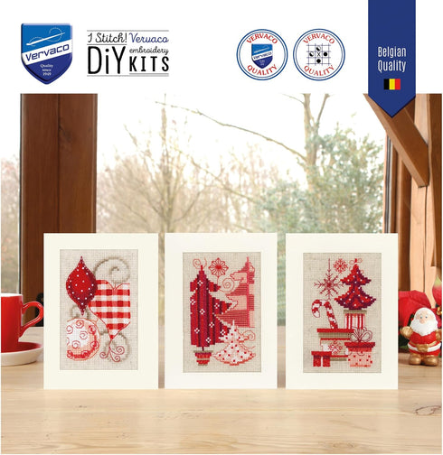 Vervaco Greeting Card Kit, Christmas Motifs, Set of 3