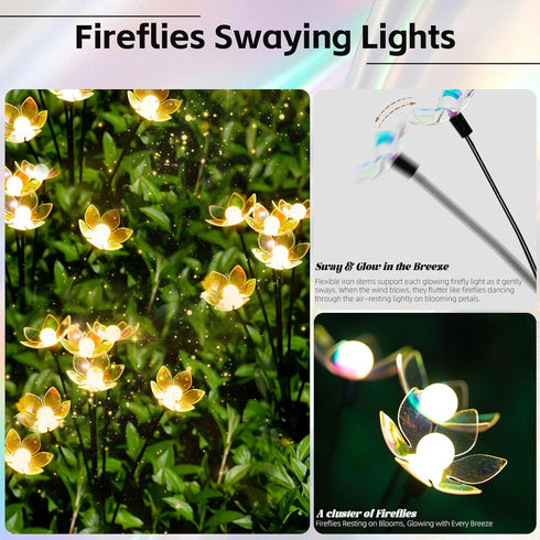 SRNPMIU IP65 2 (4Pack 24LED) Solar Lights Outdoor, Solar Firefly Swaying Light with Flower, Garden Decor Lights