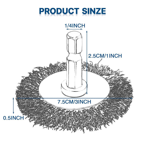 6 3 Inch 1/4-Inch Pieces Wire Brushes for Drill, Abrasive Wire Brush Kit with Hex Shank for Rust Removal, Polishing