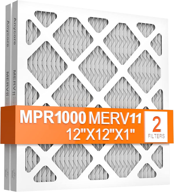 12x12x1 AC Furnace Air Filter, MPR 1000, MERV 11 Pleated HVAC Filter, 2 Pack (11.81x11.81x0.79 inches)