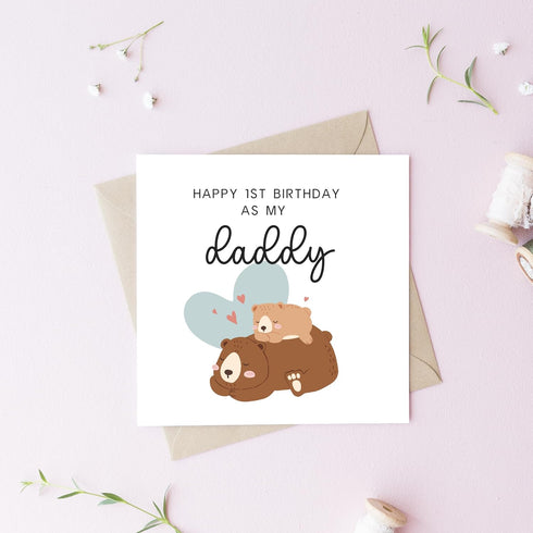 TEEMI 1st /1st -Happy Birthday As My Daddy,Cute Bear First Birthday Card For Daddy, Cute Birthday Card/Greeting Card