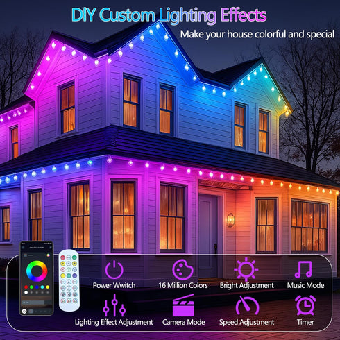 MANDSARY 50ft 30 16 IP68 Permanent Outdoor Lights, LED Eaves Light with LED Lights Support App & Remote Control