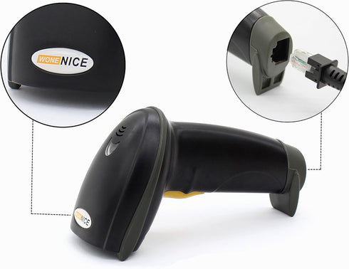 WoneNice USB Laser Barcode Scanner, Wired Handheld Bar Code Scanner Reader, Black