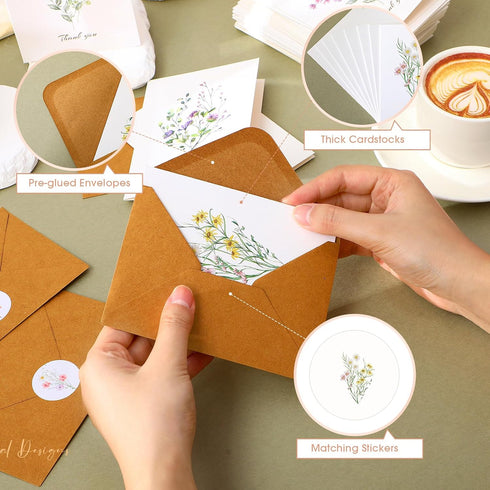 AmazingSpark 90 Pack 3.5 5 Inch Wildflower Thank You Cards with Envelopes and Stickers Bulk x Floral Thank You Notes