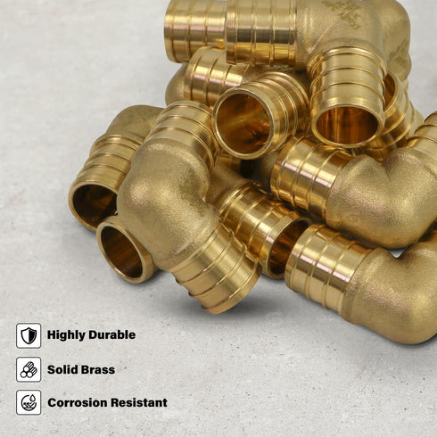 QYMO0058-10 PEX X PEX 90 Degree Elbow Barb Pipe Fitting 5/8" Brass (Pack of 10)