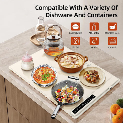 Generic 24"x15", 10s 6 Settings, 6-Hr Food Warming Mat Fast Full-Surface Heating, Temperature Timer, Child Lock