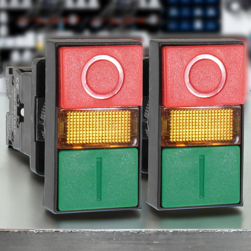 Double Head Push Button with Signal Lamp – On/Off Start/Stop Switch for Home and Industrial Equipment (2 Pack)