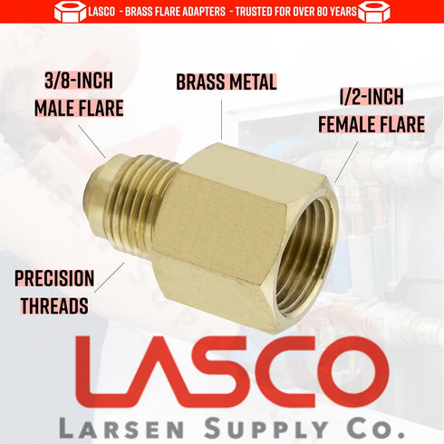 LASCO 17-5847 1/2-Inch Female Flare to 3/8-Inch Male Flare Brass Adapter