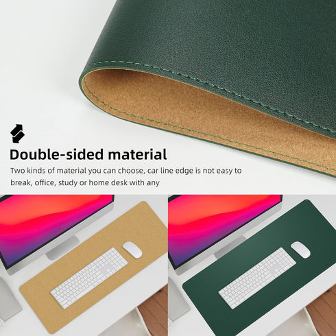 Leather Desk Pad Protector, Large Natural Cork & PU Leather Mat, Waterproof Writing Pad for Office & Home, Dark Green