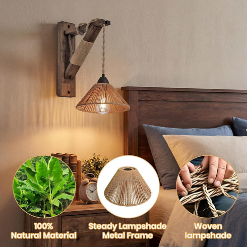 2 Pack Woven Rattan Lampshades, Conical Boho Style Pendant Light Shades, Small Lamp Shade Replacement for Floor Lamps