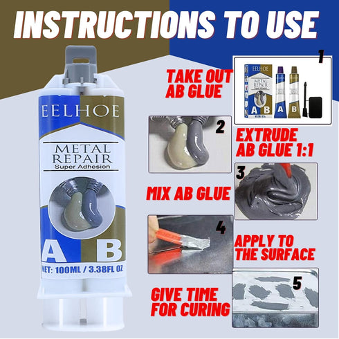 Metal Bonding Repair Paste, Super Glue Gel Paste (A+B), High Heat Resistant Adhesive for Cast Iron, Radiator Cold Weld