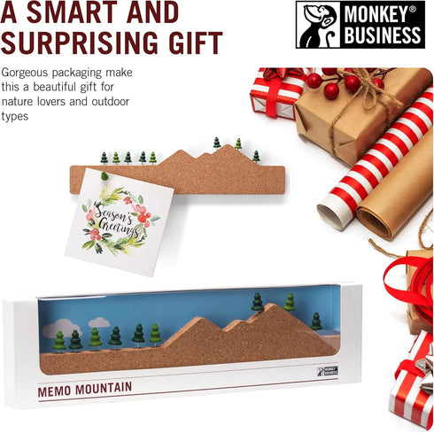 Monkey Business Memo Mountain Cork Board Strip, Corkboard Pin Board with Mountain Scene Pushpins