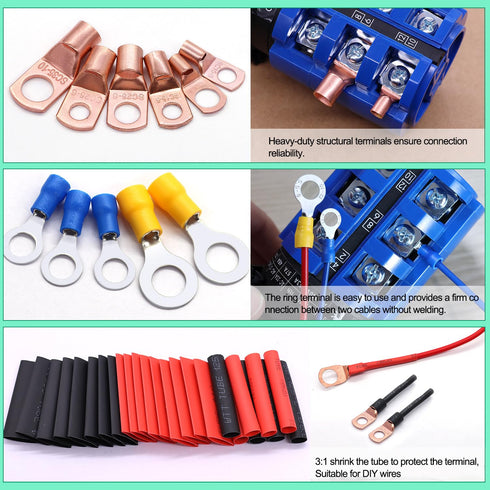 Twidec 110PCS Battery Cable Ends AWG 2-16 Copper Wire Lugs, Ring Terminals Connectors with Heat Shrink N-067