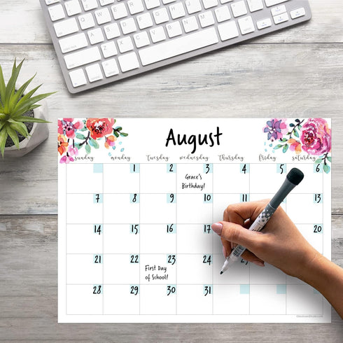 Dry Erase Monthly Calendar Planner Sticker Decal - Removable & Reusable with Magnetic Fine-Tip Marker (9 x 12 inches,