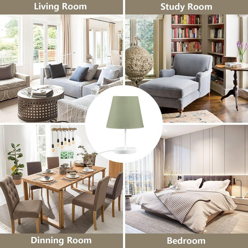GOODOLD 3 6x11 Sage Green Solid Table Lamp for Bedroom, Lighting Modes LED Bedside Lamps Fabric Shade Desk Lamp