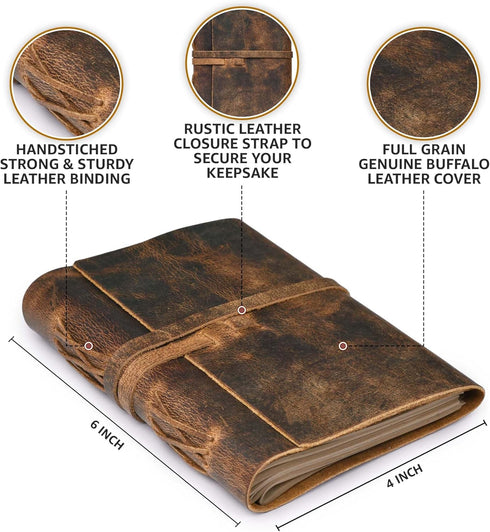 LEATHER VILLAGE Leather Bound Journal, Writing Notebook for Men Women, 300 Kraft Pages, Handmade, Rustic Brown