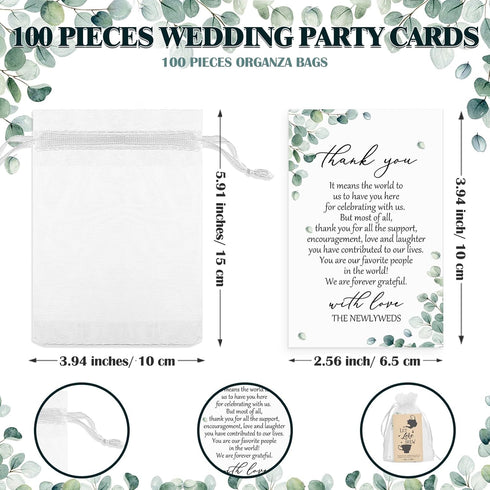 ReliThick 100 Sets Wedding Favors Bulk - 100 Kraft Paper Envelopes, 100 Thank You Cards, 100 Organza Bags (No Tea)