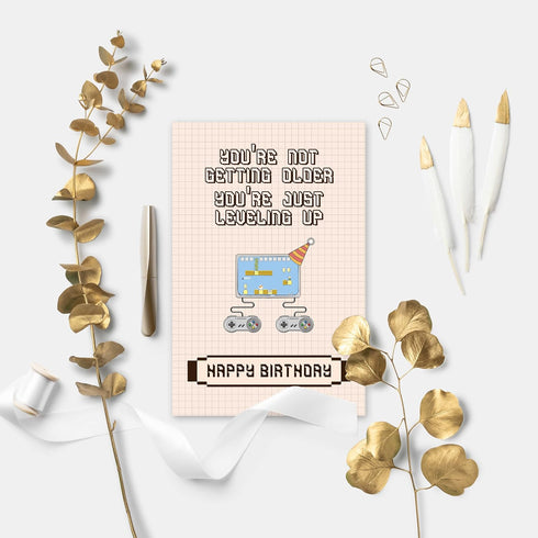 YIWANSIN Funny Birthday Card for Gamer, Leveling Up Pun Birthday Card for Friends Family Member, Nostalgic Gaming