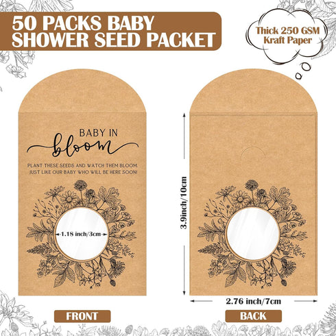 Fumete Baby Shower Party Favor Baby in Bloom Packet Kraft Bags with Window Envelopes Resealable Organizer Storage Bag for Gender Reveal Party by Fumete