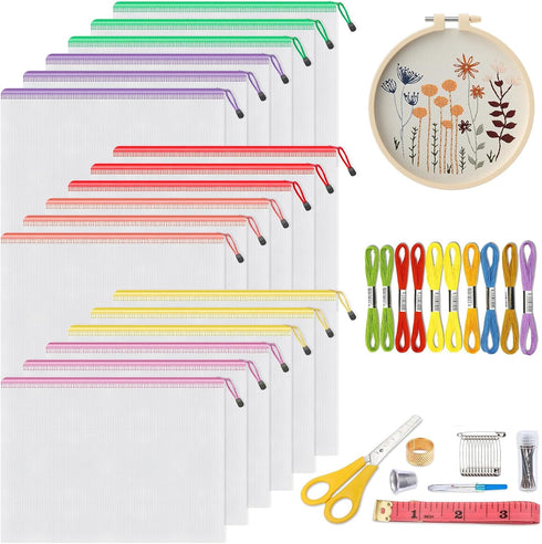 Umriox Zipper Mesh Document Pouch, 14.9x11.0 (6 Colors, 18 Packs) - Clear Waterproof Zipper Pouches for Craft Storage