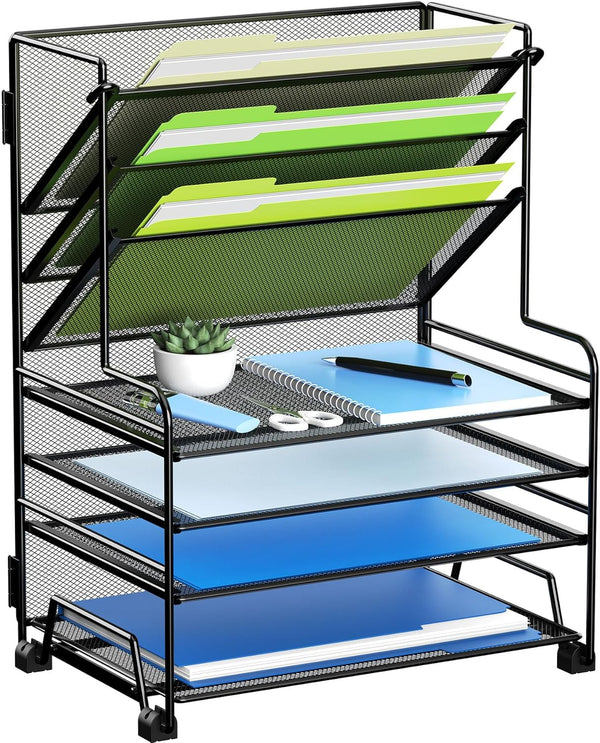 Desk Paper Organizer Tray - Desktop File Folder Sorter for A4 Letter-Size Document Organization, 4+3 File Organizer