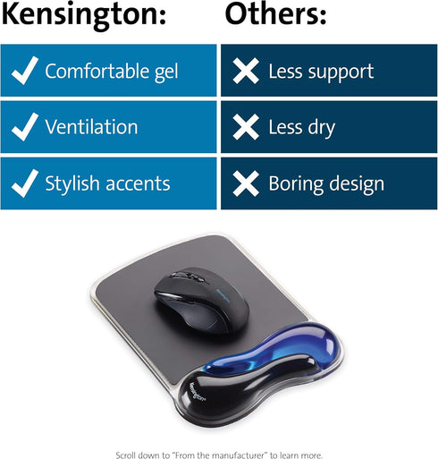 Kensington Duo Gel Mouse Pad with Wrist Rest, Ergonomic Non-Skid Gel Mouse Pad for Computer, Laptop, Office & Home 9.6"