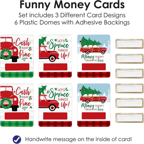 Set 6 Big Dot of Happiness Merry Little Christmas Tree - DIY Assorted Red Truck and Car Christmas Party Cash Holder