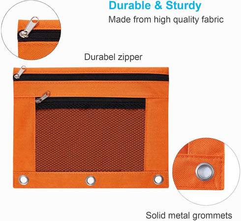 Sooez 2 Pack Pencil Pouch for 3 Ring Binder, Fabric Binder Pouch with 2 Pockets, Zipper Pencil Cases