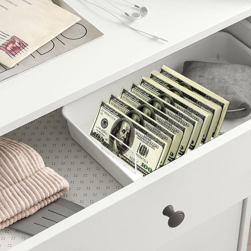 Hipiwe 2 Packs Clear Plastic Cash Tray Mail Organizer for Desk - 7 Slots Bill Divider Holder for Paper, Document, Makeup