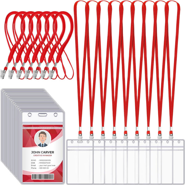 Marspark 100 Pcs Name Tag Lanyards with ID Holder for School Office Supplies (Red)