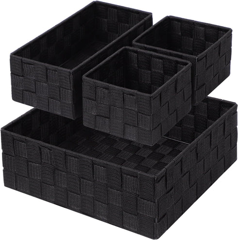 Posprica Woven Storage Baskets, Small Black Cube Bin Container, Tote Organizer Divider for Drawer, Closet, Shelf, Set