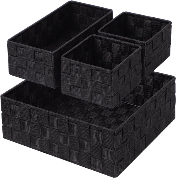 Posprica Woven Storage Baskets, Small Black Cube Bin Container, Tote Organizer Divider for Drawer, Closet, Shelf, Set