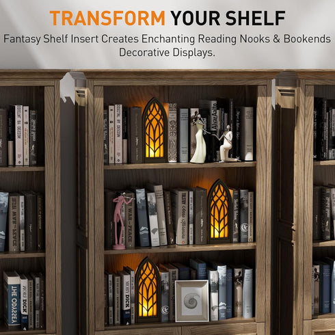 Wnsamodyy Solid Wood Fantasy Book Nook Shelf Insert - Handcrafted Bookends with Remote Control & Timer, Magical