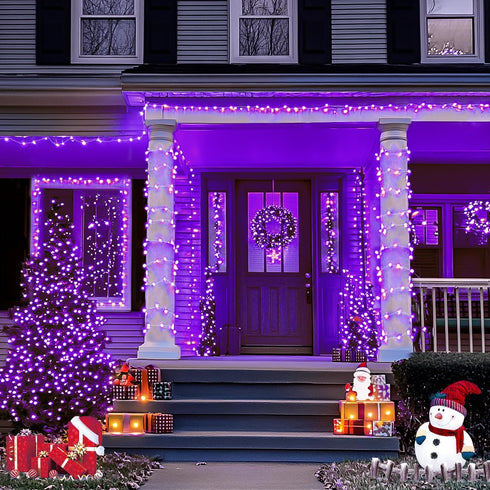2 Pack 33ft 100 8 JMEXSUSS Solar Fairy Lights Outdoor, LED Purple Christmas Lights, Waterproof Modes Purple Solar Light